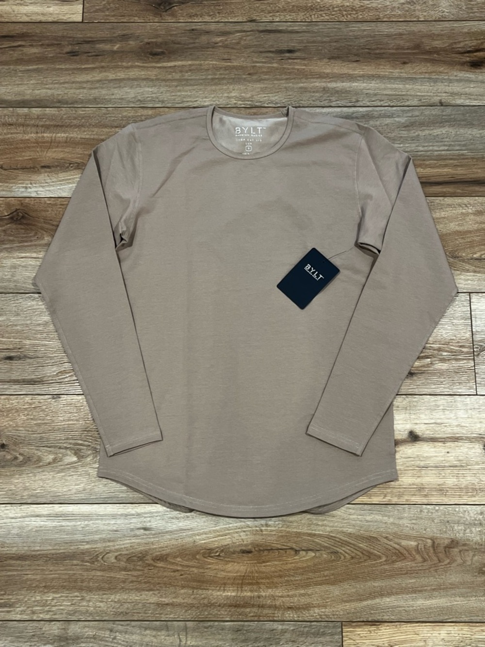 BYLT Basics Men’s Long Sleeve T-Shirt Size Small Tan/Sand Color NWT